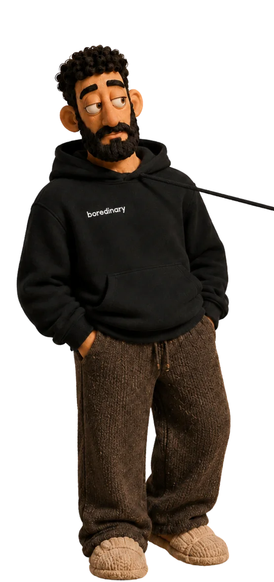 Kevin standing in a boredinary hoodie